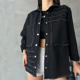 Shirt (jacket) Denim "Torn edges, fringe" Black