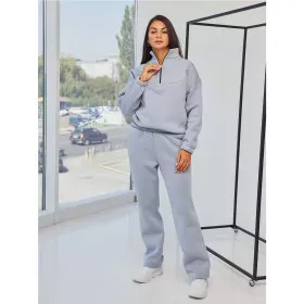 Спортивний костюм зі світшотом на замку  size+ (Сірий)