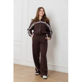 Костюм спортивний жіночий з кофтою на блискавці, коричневий