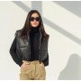 Women's black vest cropped eco leather warm and light